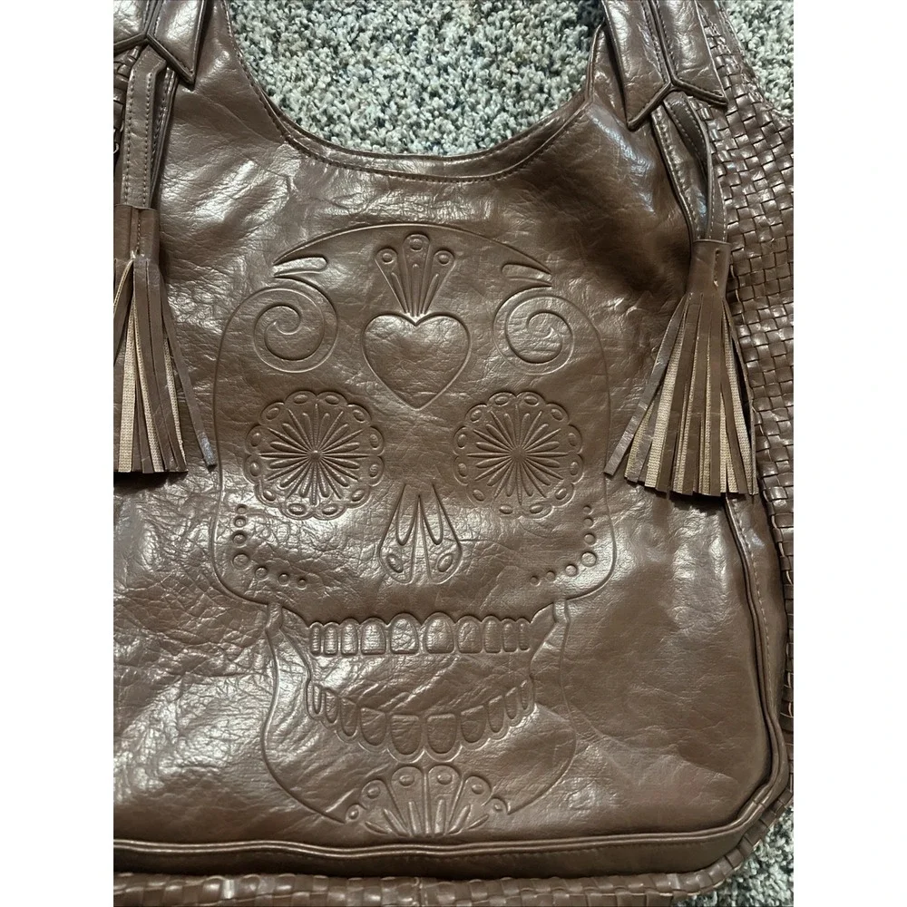 Loungefly Sugar Skull‎ Brown Lattice Large Tote Bag Y2K Purse 16x18 Retro Purse
